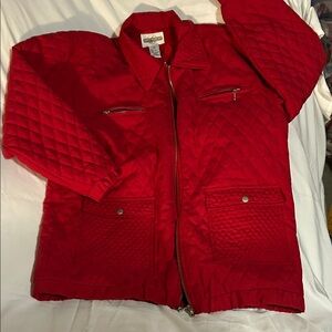 Red full zip quilted Cambridge Dry Goods jacket 4 pockets:2zip, 2 snap. Size sm